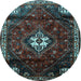 Round Machine Washable Persian Light Blue Traditional Rug, wshtr3058lblu