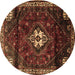 Round Machine Washable Persian Brown Traditional Rug, wshtr3058brn