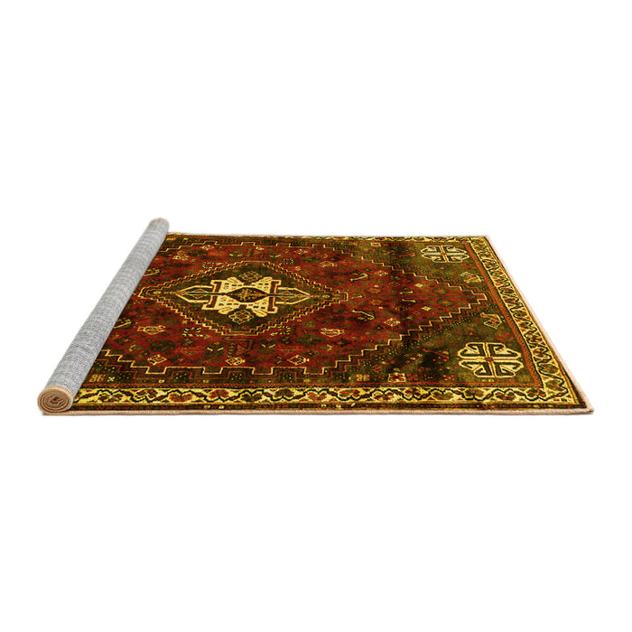 Sideview of Machine Washable Persian Yellow Traditional Rug, wshtr3058yw