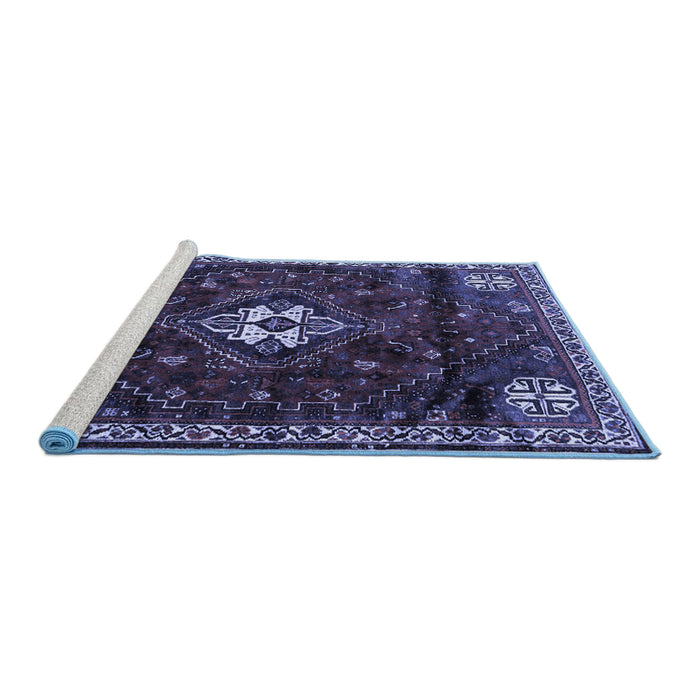 Sideview of Machine Washable Persian Blue Traditional Rug, wshtr3058blu