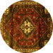 Round Machine Washable Persian Yellow Traditional Rug, wshtr3058yw