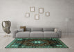 Machine Washable Persian Turquoise Traditional Area Rugs in a Living Room,, wshtr3058turq