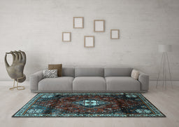 Machine Washable Persian Light Blue Traditional Rug in a Living Room, wshtr3058lblu