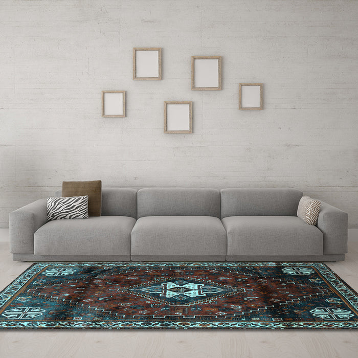 Machine Washable Persian Light Blue Traditional Rug in a Living Room, wshtr3058lblu