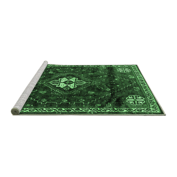 Sideview of Machine Washable Persian Emerald Green Traditional Area Rugs, wshtr3058emgrn