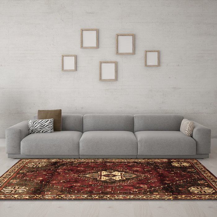 Machine Washable Persian Brown Traditional Rug in a Living Room,, wshtr3058brn