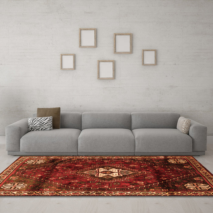 Machine Washable Persian Orange Traditional Area Rugs in a Living Room, wshtr3058org