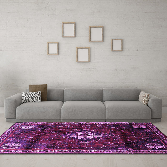 Machine Washable Persian Purple Traditional Area Rugs in a Living Room, wshtr3058pur