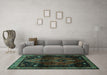 Machine Washable Persian Turquoise Traditional Area Rugs in a Living Room,, wshtr3059turq