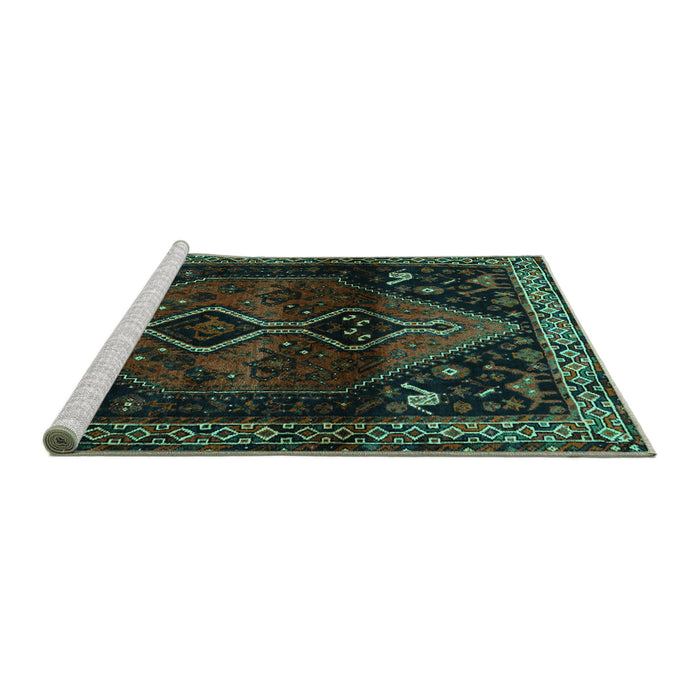 Sideview of Machine Washable Persian Turquoise Traditional Area Rugs, wshtr3059turq