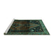 Sideview of Machine Washable Persian Turquoise Traditional Area Rugs, wshtr3059turq