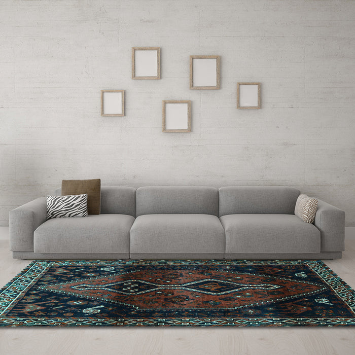 Machine Washable Persian Light Blue Traditional Rug in a Living Room, wshtr3059lblu