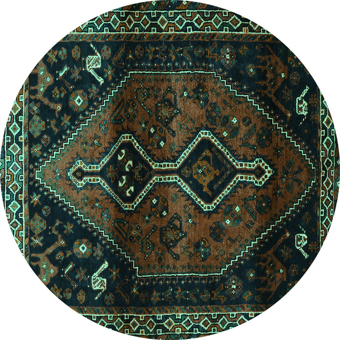 Round Machine Washable Persian Turquoise Traditional Area Rugs, wshtr3059turq