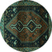 Round Machine Washable Persian Turquoise Traditional Area Rugs, wshtr3059turq