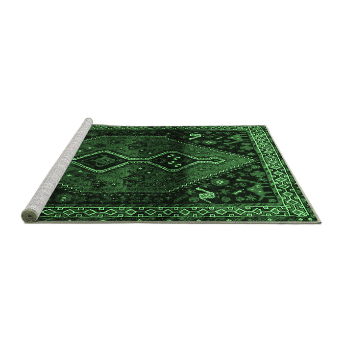 Sideview of Machine Washable Persian Emerald Green Traditional Area Rugs, wshtr3059emgrn