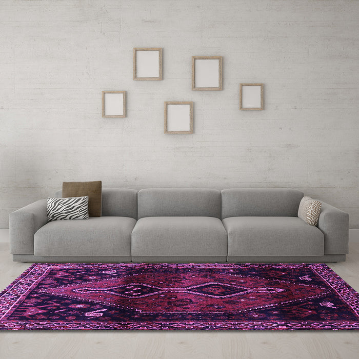 Machine Washable Persian Purple Traditional Area Rugs in a Living Room, wshtr3059pur
