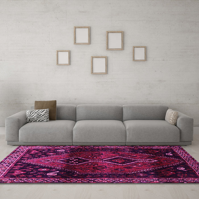 Machine Washable Persian Pink Traditional Rug in a Living Room, wshtr3059pnk