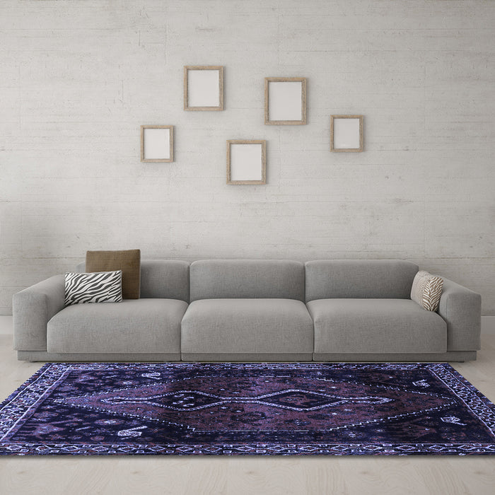 Machine Washable Persian Blue Traditional Rug in a Living Room, wshtr3059blu