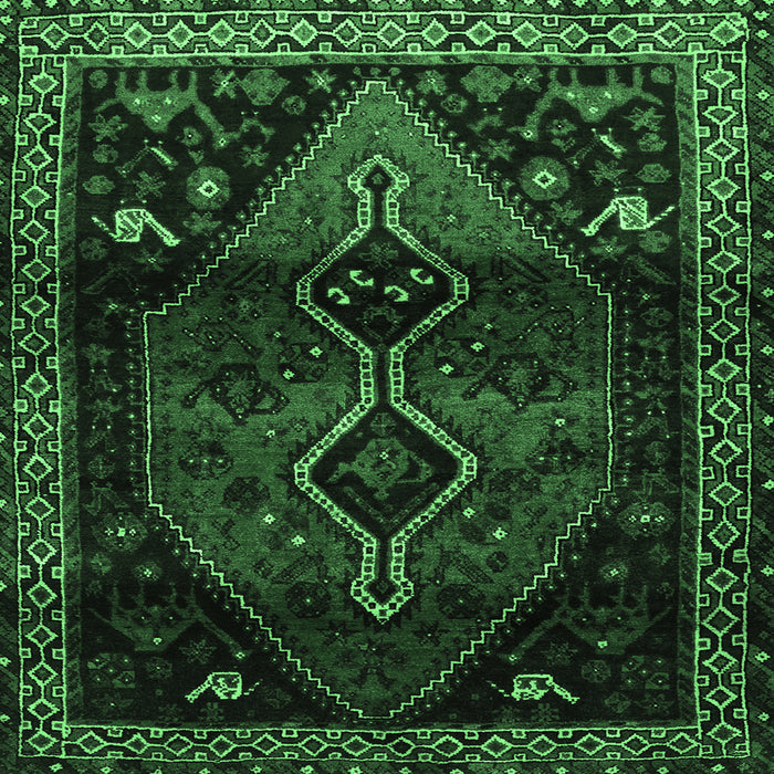 Square Machine Washable Persian Emerald Green Traditional Area Rugs, wshtr3059emgrn