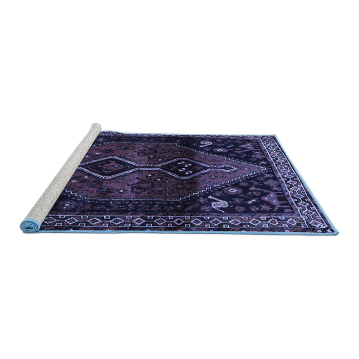Sideview of Machine Washable Persian Blue Traditional Rug, wshtr3059blu