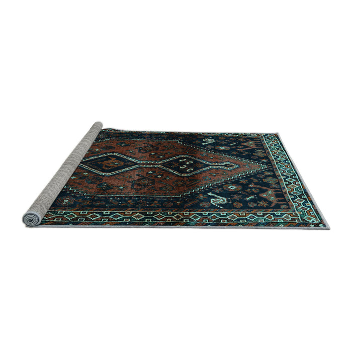 Sideview of Machine Washable Persian Light Blue Traditional Rug, wshtr3059lblu