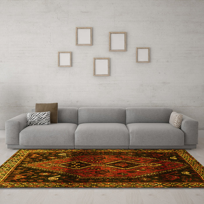 Machine Washable Persian Yellow Traditional Rug in a Living Room, wshtr3059yw