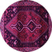 Round Machine Washable Persian Pink Traditional Rug, wshtr3059pnk