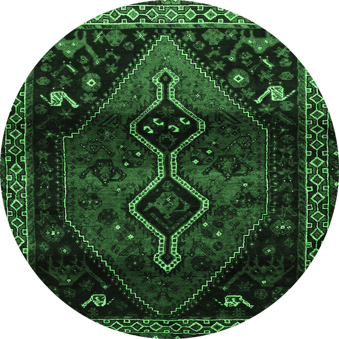 Round Persian Emerald Green Traditional Rug, tr3059emgrn