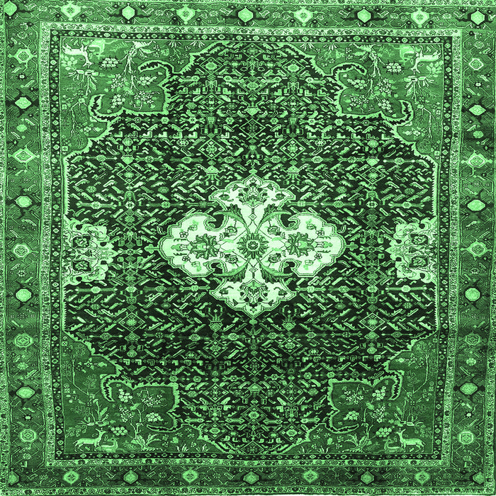 Square Machine Washable Persian Emerald Green Traditional Area Rugs, wshtr305emgrn