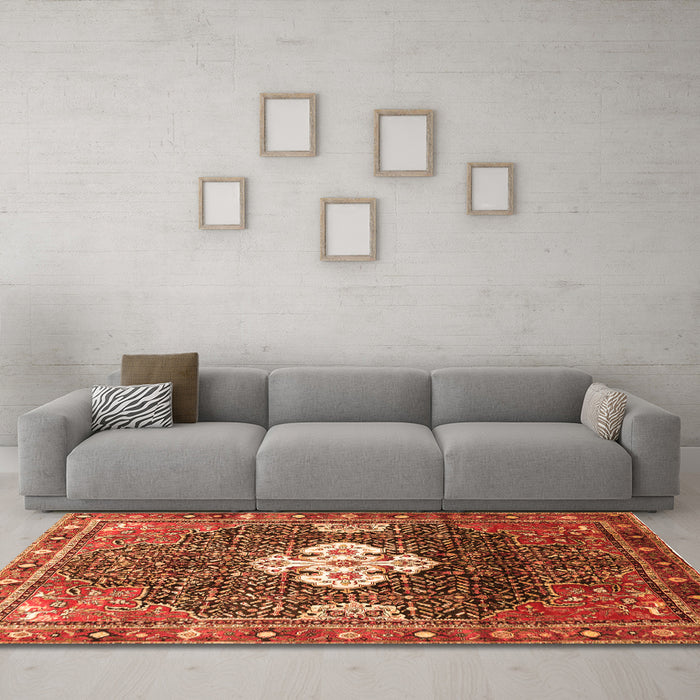 Machine Washable Persian Orange Traditional Area Rugs in a Living Room, wshtr305org