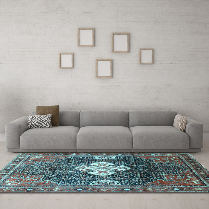 Machine Washable Persian Light Blue Traditional Rug in a Living Room, wshtr305lblu