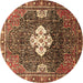 Round Machine Washable Persian Brown Traditional Rug, wshtr305brn