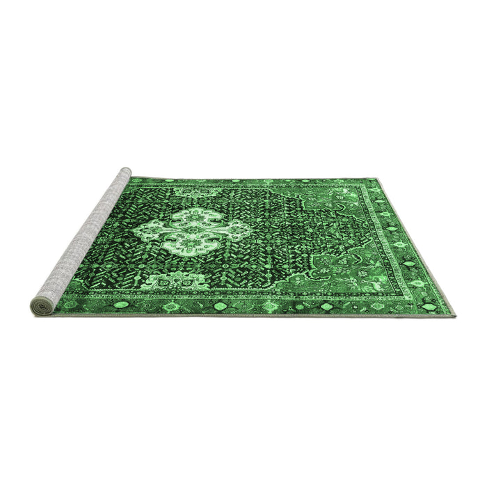 Sideview of Machine Washable Persian Emerald Green Traditional Area Rugs, wshtr305emgrn