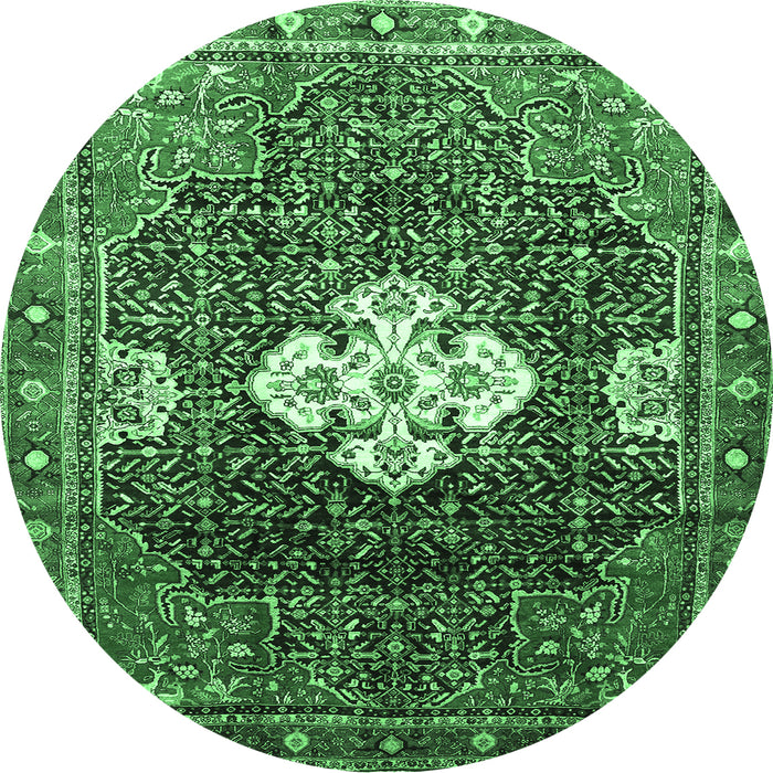 Round Machine Washable Persian Emerald Green Traditional Area Rugs, wshtr305emgrn