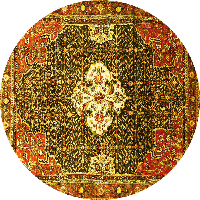 Round Persian Yellow Traditional Rug, tr305yw