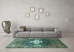 Machine Washable Persian Turquoise Traditional Area Rugs in a Living Room,, wshtr305turq