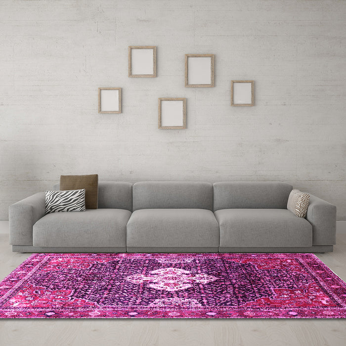 Machine Washable Persian Pink Traditional Rug in a Living Room, wshtr305pnk