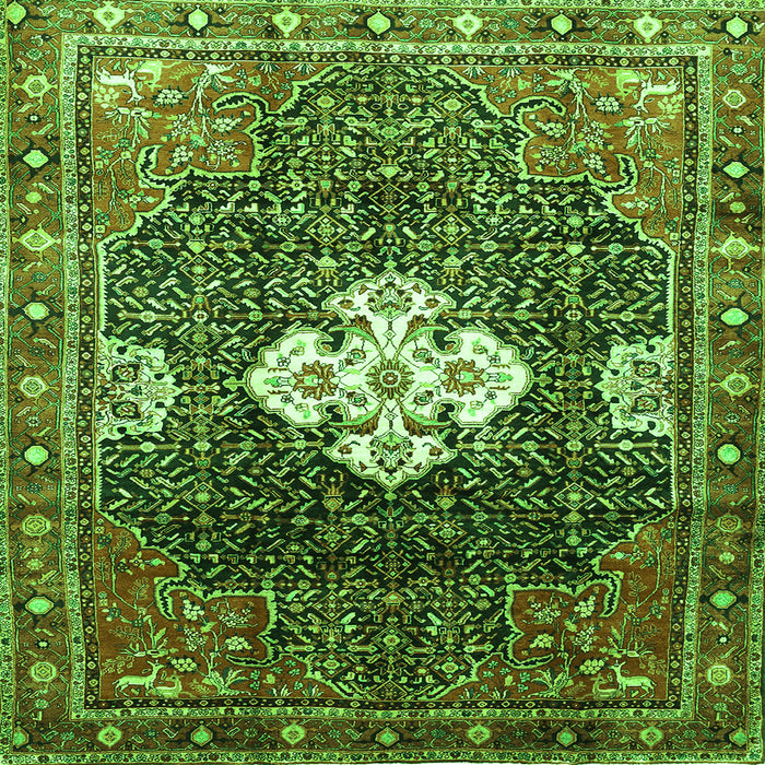 Round Machine Washable Persian Green Traditional Area Rugs, wshtr305grn