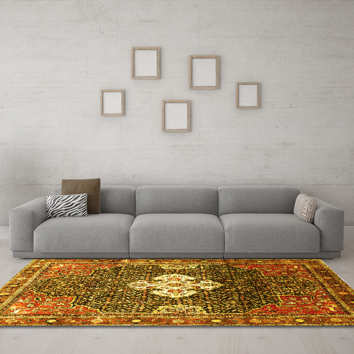 Machine Washable Persian Yellow Traditional Rug in a Living Room, wshtr305yw