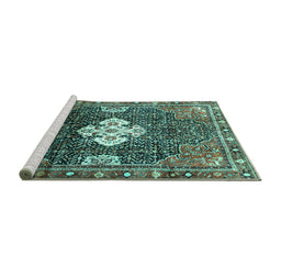 Sideview of Machine Washable Persian Turquoise Traditional Area Rugs, wshtr305turq