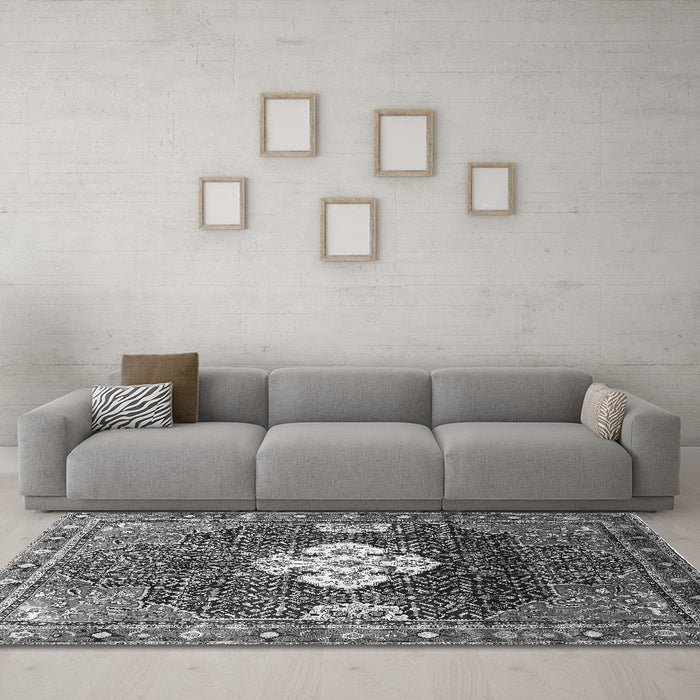 Machine Washable Persian Gray Traditional Rug in a Living Room,, wshtr305gry