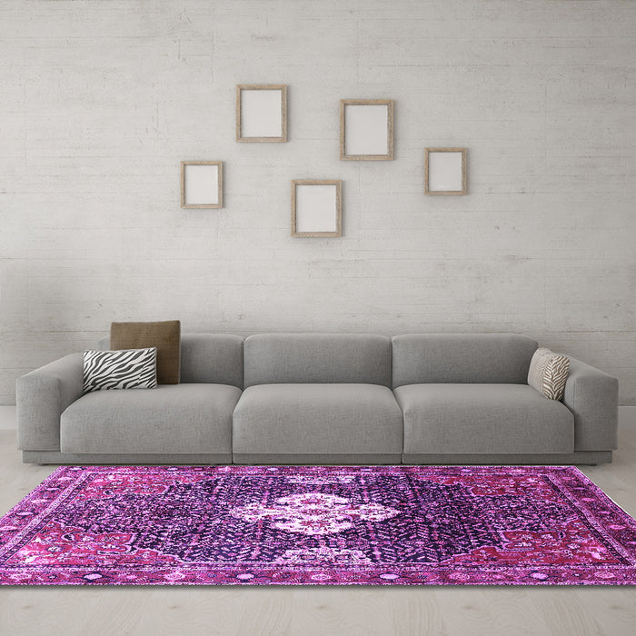 Machine Washable Persian Purple Traditional Area Rugs in a Living Room, wshtr305pur