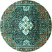 Round Machine Washable Persian Turquoise Traditional Area Rugs, wshtr305turq