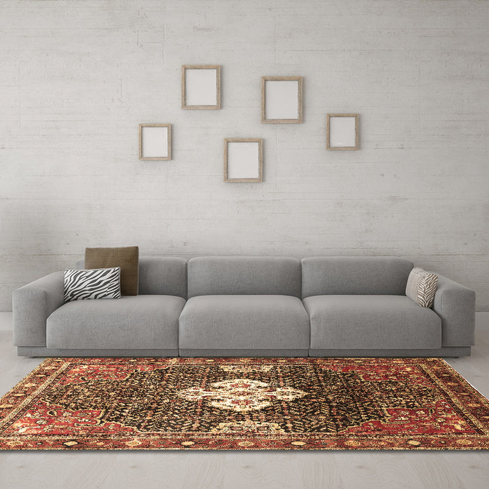Machine Washable Persian Brown Traditional Rug in a Living Room,, wshtr305brn