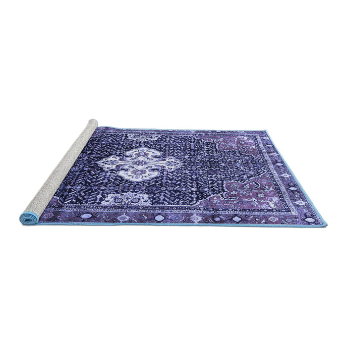 Sideview of Machine Washable Persian Blue Traditional Rug, wshtr305blu