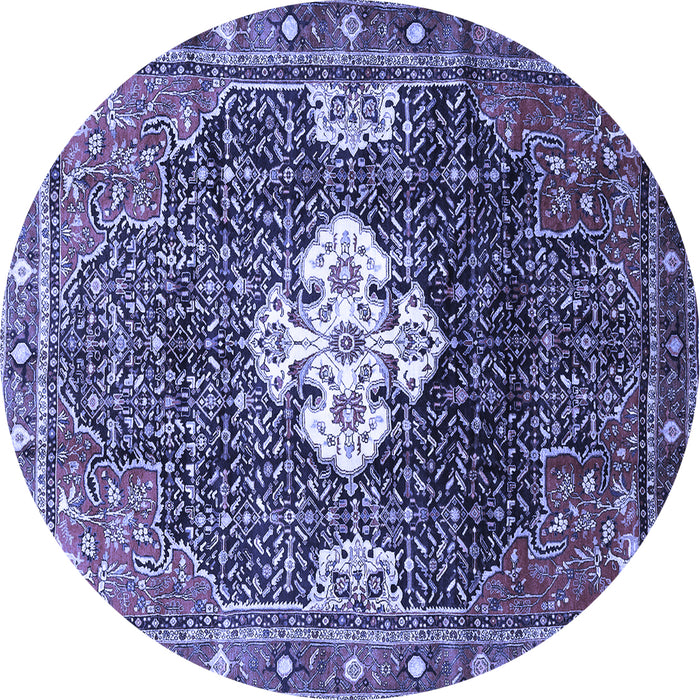 Round Machine Washable Persian Blue Traditional Rug, wshtr305blu