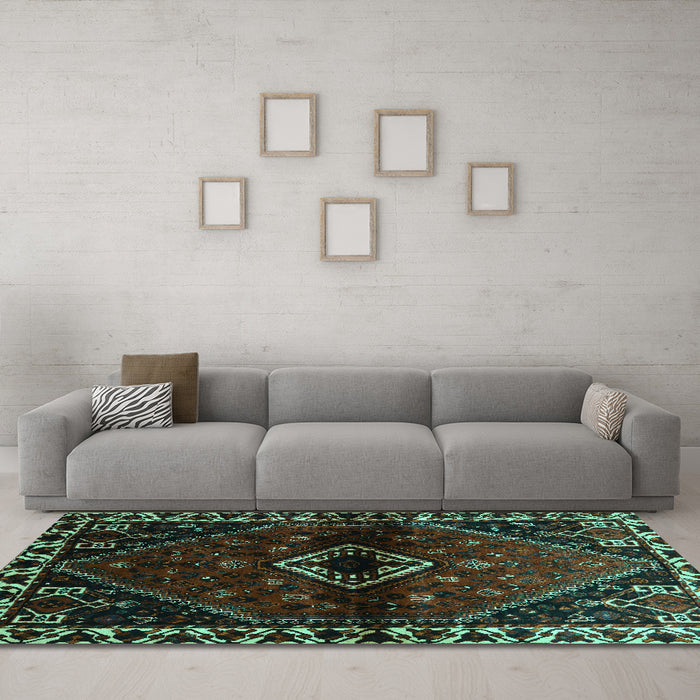 Machine Washable Persian Turquoise Traditional Area Rugs in a Living Room,, wshtr3060turq