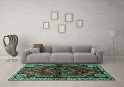 Machine Washable Persian Turquoise Traditional Area Rugs in a Living Room,, wshtr3061turq