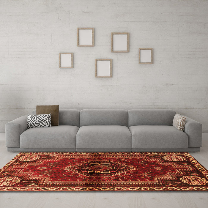 Machine Washable Persian Orange Traditional Area Rugs in a Living Room, wshtr3061org