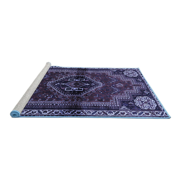 Sideview of Machine Washable Persian Blue Traditional Rug, wshtr3061blu